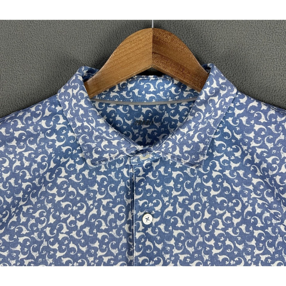 Johnnie O Polo Shirt Mens XL Blue Geometric Naples Vineyards Performance Golf - Picture 4 of 9